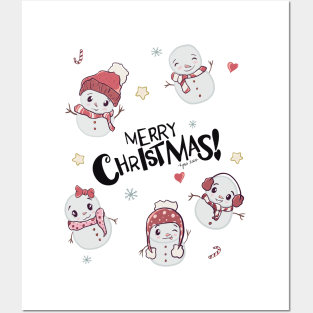 Merry Christmas with Cute Snowmen Posters and Art